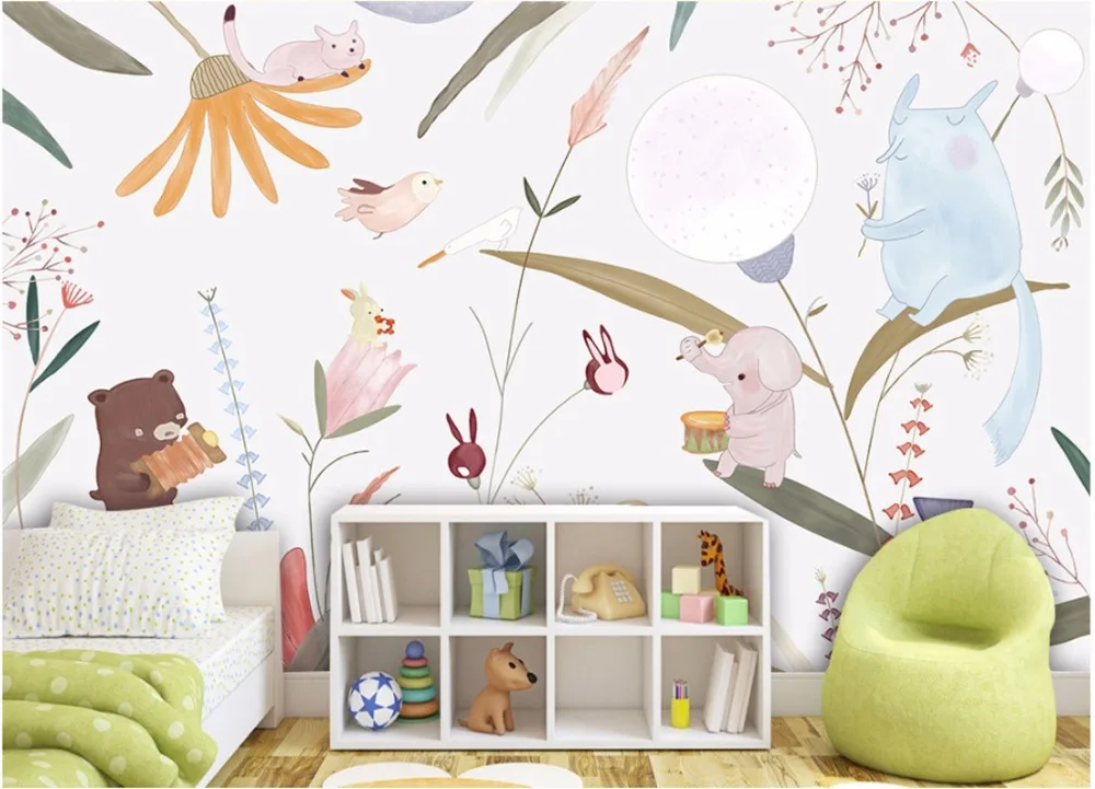 Художественные милые Мультяшные животные и цветы Tuya художественные Настенные