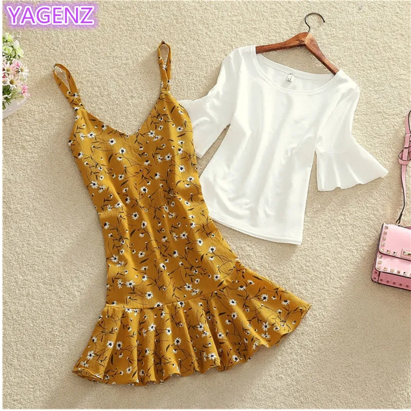 Женское летнее платье новый женский костюм из двух предметов трикотажный топ +