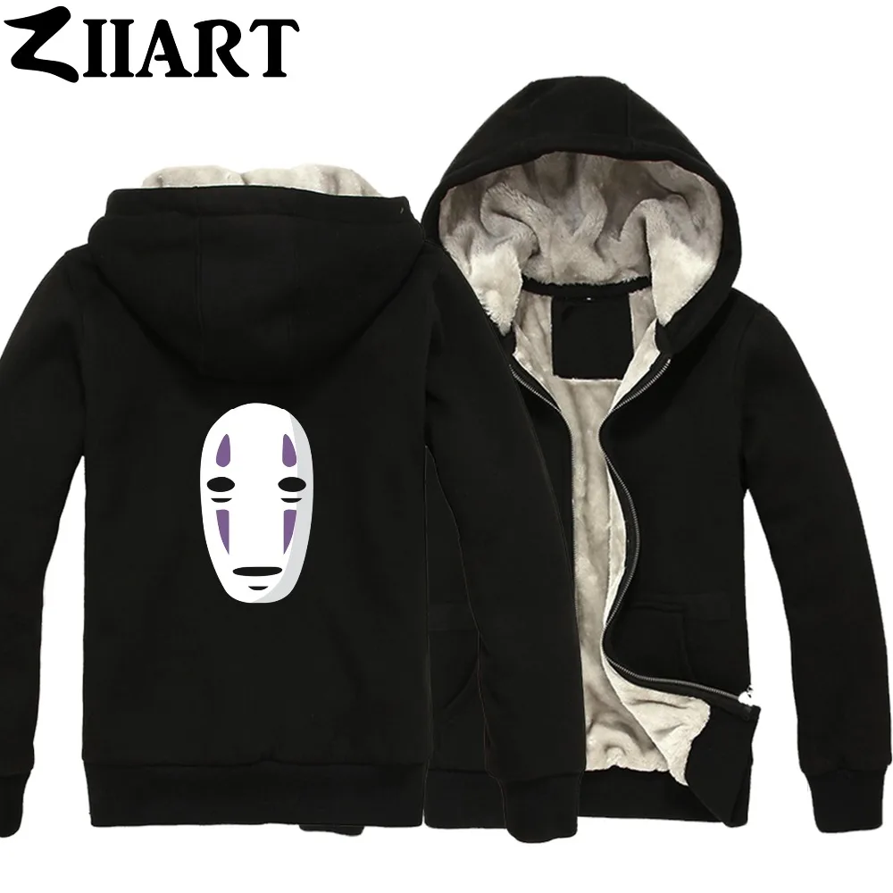 

faceless Miyazaki Hayao Spirited Away No face man mysterious ghost Boy Man Male Full Zip Autumn Winter Plus Velvet Parkas ZIIART