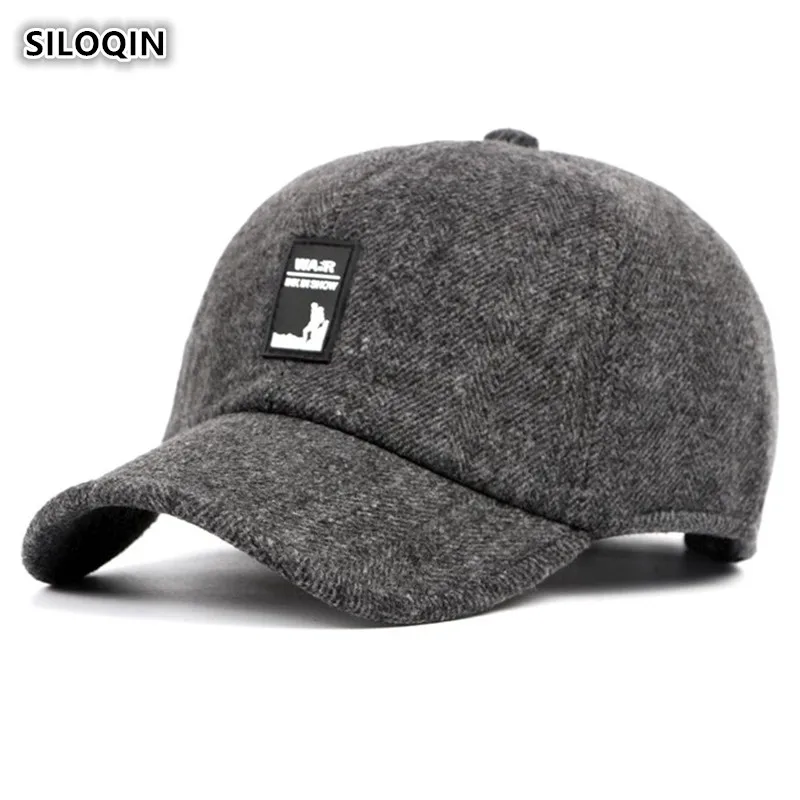 Мужские утепленные бейсболки SILOQIN осенние и зимние регулируемые Snapback наушники