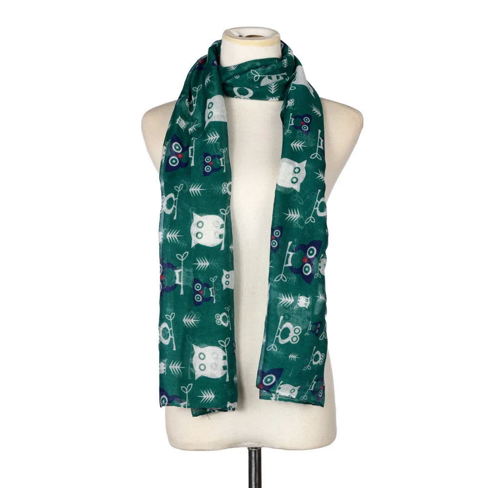 Новое поступление женский модный атласный шелковый шарф с принтом совы теплый