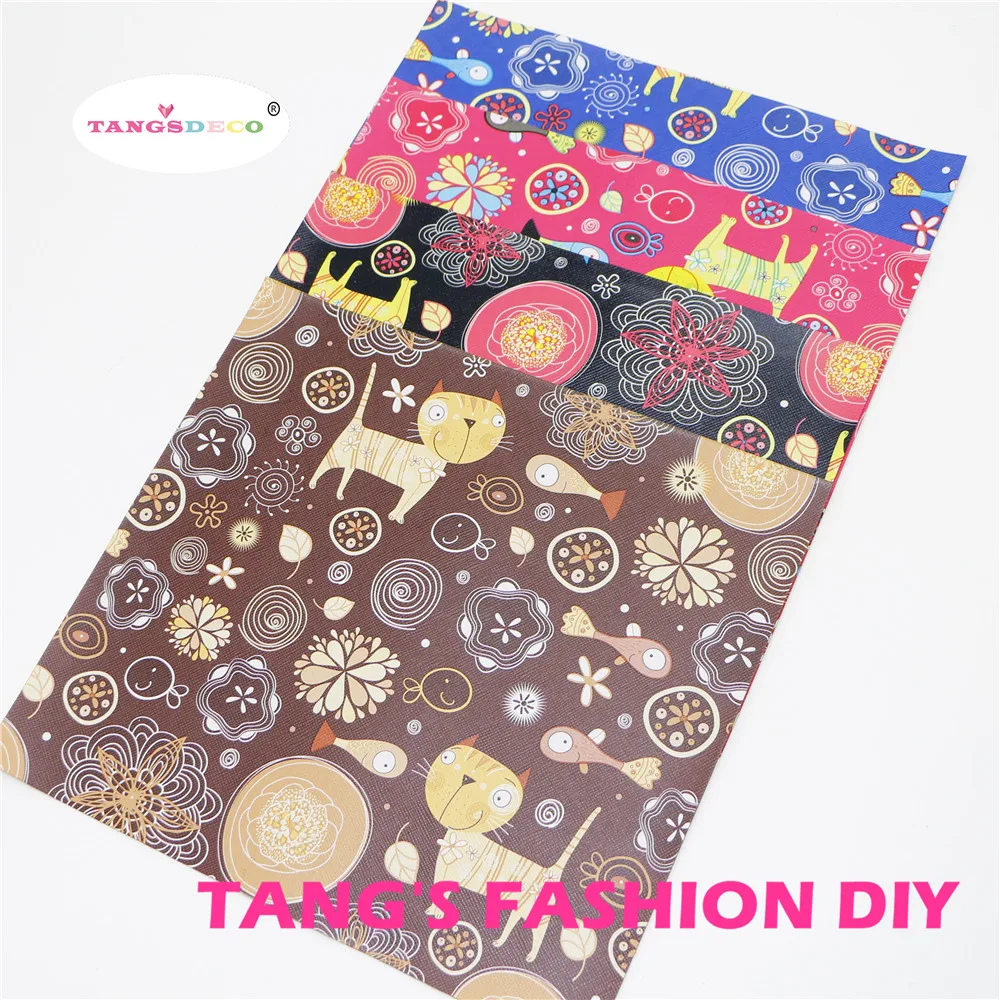 4PCS---20X22CM Сделай Сам DIY бигуди для волос с бантом Материал цветной принт Кот рыбка