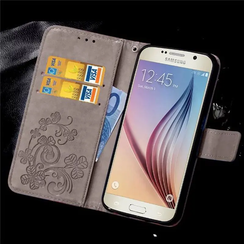 Для Samsung Galaxy S6 Edge чехол с рисунком &quotчетырехлистный клевер Чехол книжка для телефона кошельком и Coque чехлы из