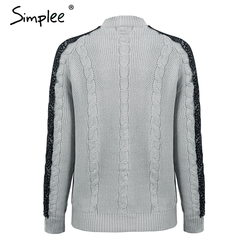 Женский кружевной простроченный свитер Simplee элегантный трикотажный джемпер с