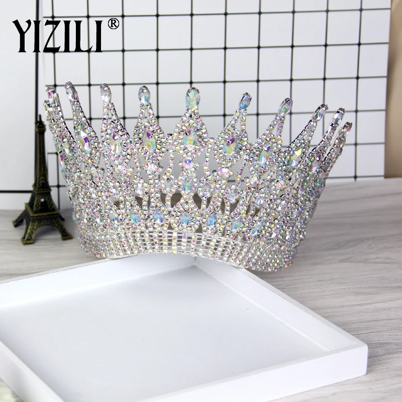 YIZILI Новая Роскошная большая европейская Свадебная Корона невесты Великолепная Хрустальная большая круглая Королевская корона свадебные аксессуары для волос C021