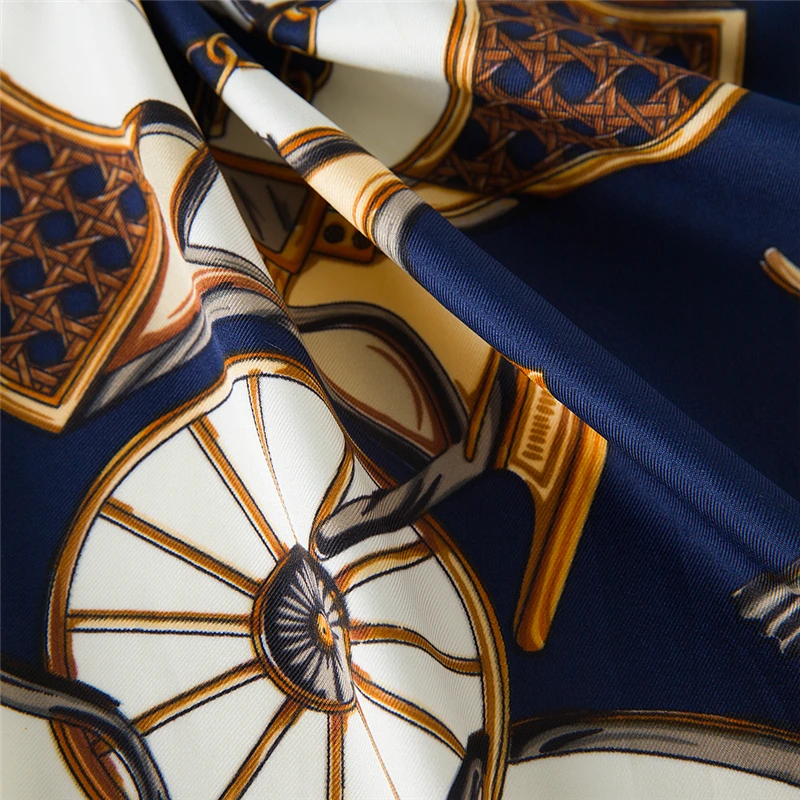 Шарф женский квадратный с принтом [POBING] Шелковый брендовый платок из 100% саржи в