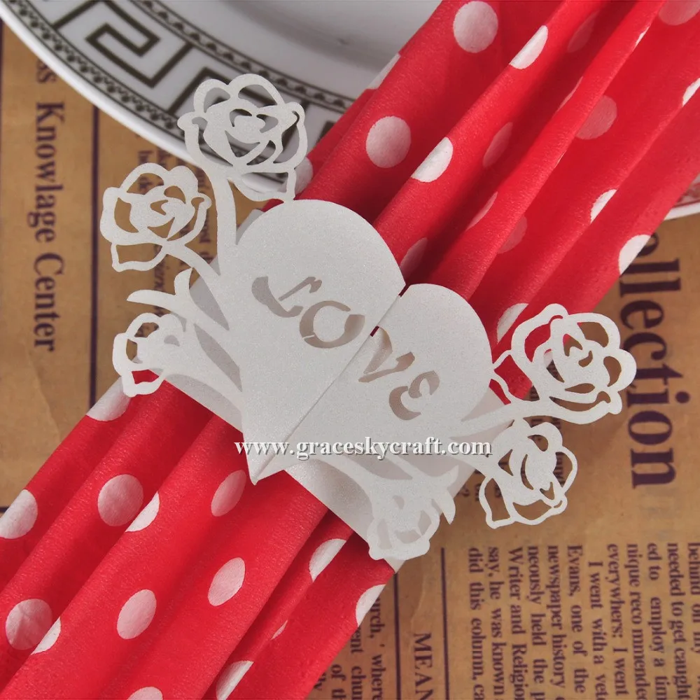 50 шт. бесплатная доставка лазерная резка бумажные кольца для свадебных салфеток