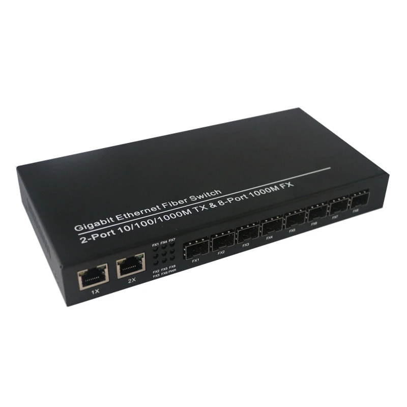 Волоконно-Ethernet-коммутатор SFP с 8 портами и слотом на 2 порта TX RJ45 гигабитный