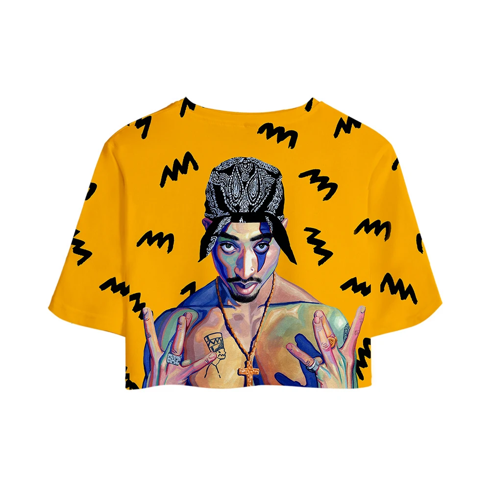 Новинка 2019 топы Rapper 2pac с 3D принтом футболка для девушек растениями короткая женская сексуальная одежда