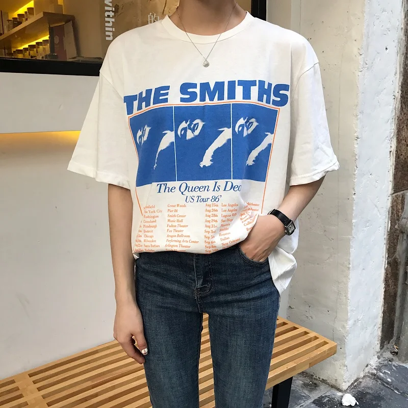 THE SMITHS ретро новая Корейская хлопковая футболка с коротким рукавом женская новая свободная футболка с буквенным принтом ulzzang женская футболка с коротким рукавом