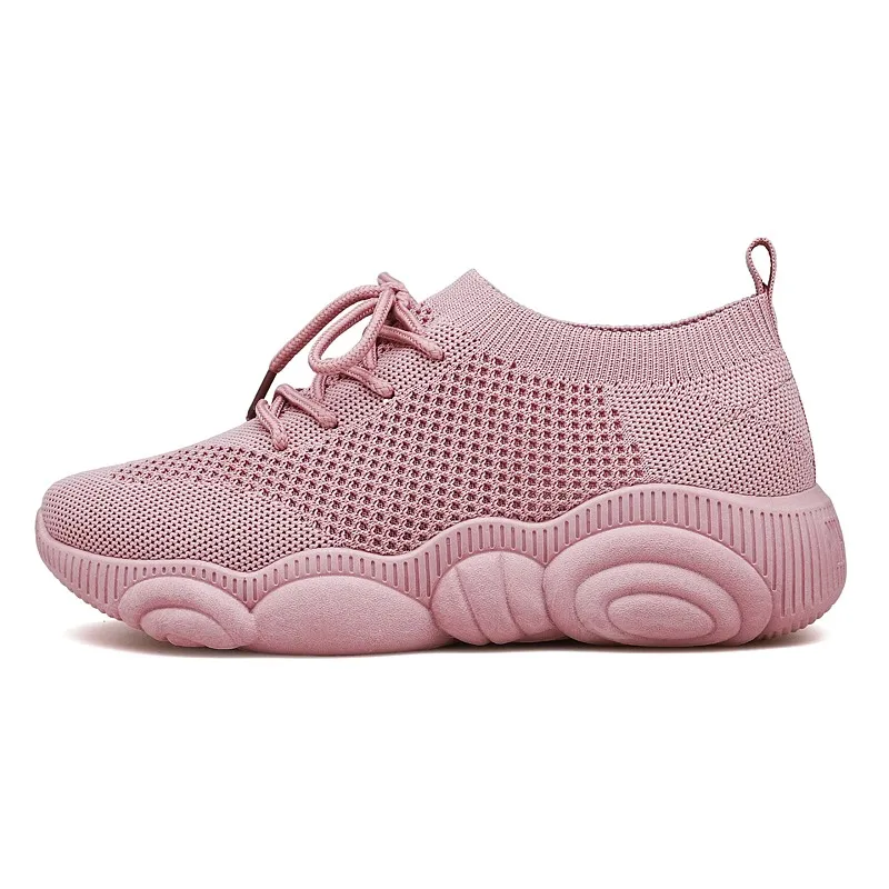 pink Женские кроссовки; коллекция года; дышащие женские носки на платформе; обувь на шнуровке; мягкая обувь из Вулканизированной Ткани; женские кроссовки для ходьбы и бега - Цвет: pink