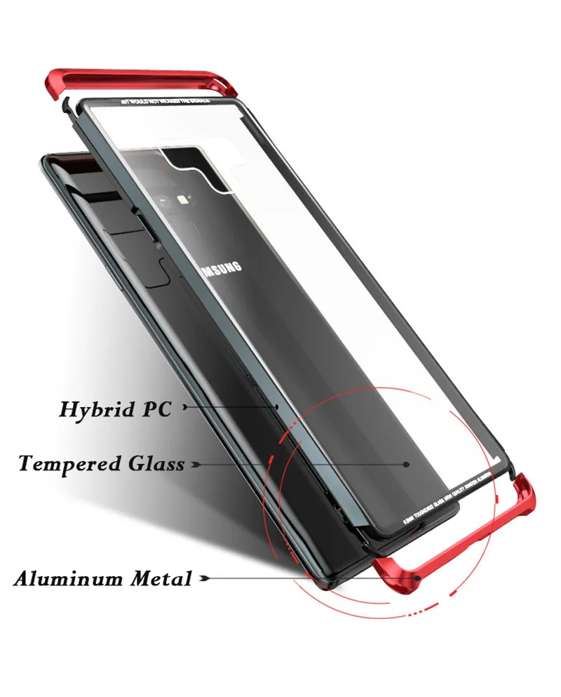 Тонкий жесткий чехол LUPHIE для samsung Note 9, модное прозрачное закаленное стекло+ ПК+ металлический чехол для samsung Galaxy Note9 S9 Plus