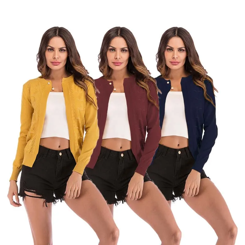 Autumn Long Sleeve Cardigans Ladies Blusas de Inverno Feminina Knitted Slim Fit Flower Spring Open Stitch Sweater Women Tops |