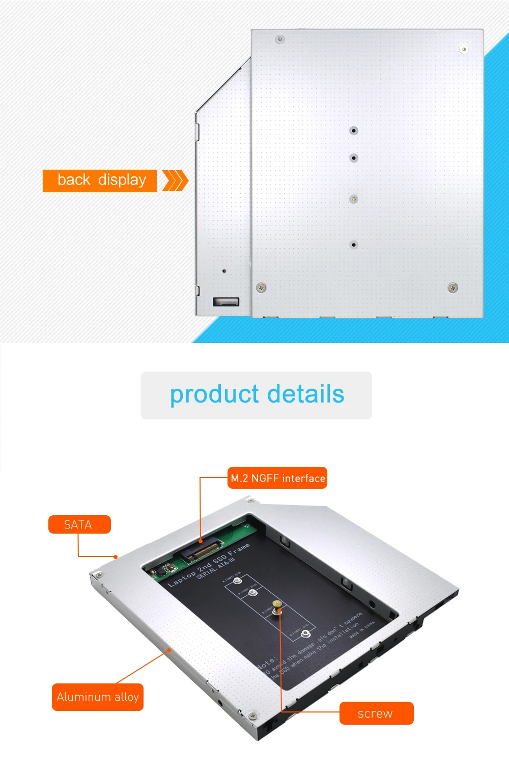 TISHRIC 2nd HDD Caddy 9,5 мм алюминиевый чехол Корпус жесткого диска адаптер Dvd hdd для M2 NGFF SSD ноутбук CD-ROM
