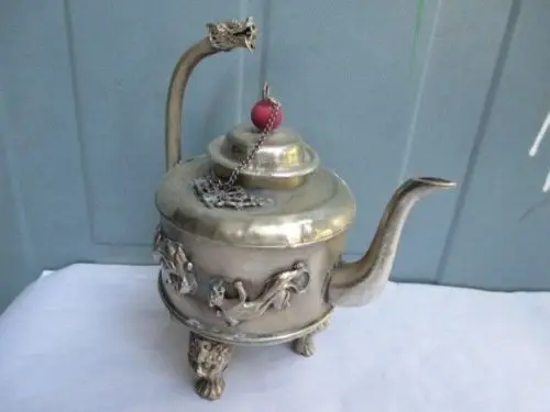 Изысканный старинный китайский античный белый медный дракон|teapot| |