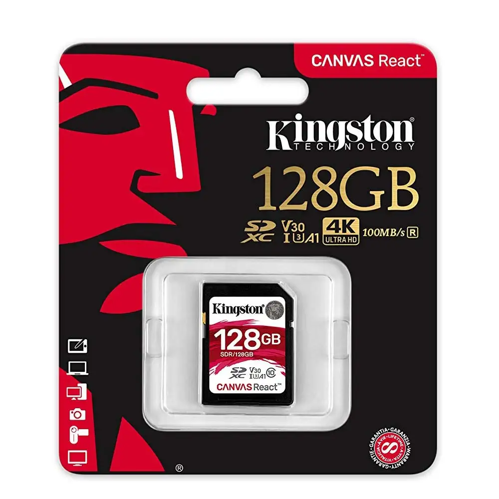 Kingston холст реагируют 32 Гб 64 Гб 128 ГБ 256 ГБ SDHC/SDXC класса 10 SD слот для карт памяти UHS-I 100 МБ/с. флэш-память высокой Скорость V30 SD карты