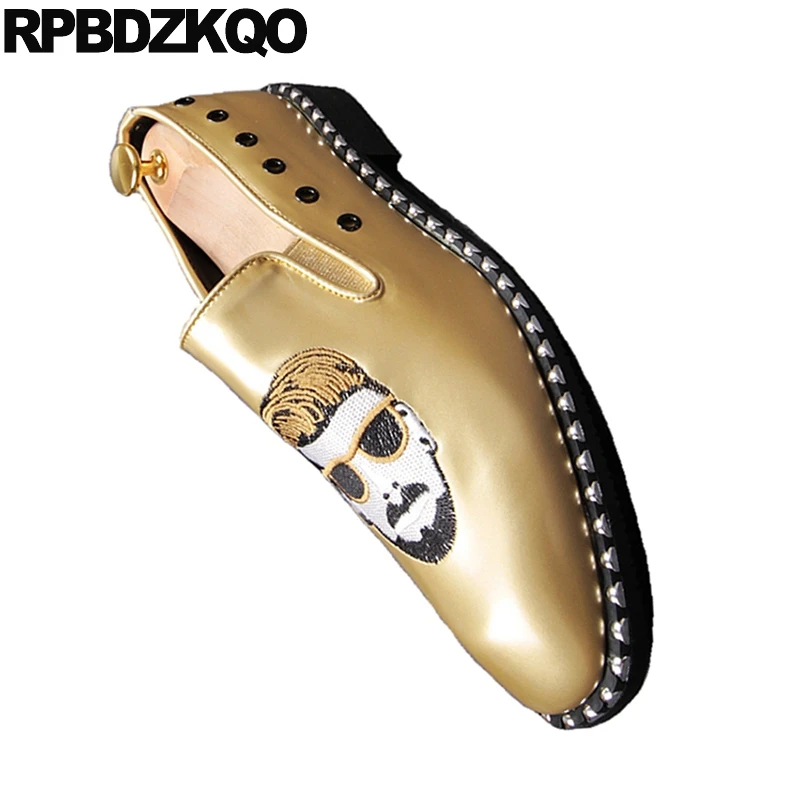 Золотые шпильки лакированная кожа Повседневные слипоны заостренный носок лифты