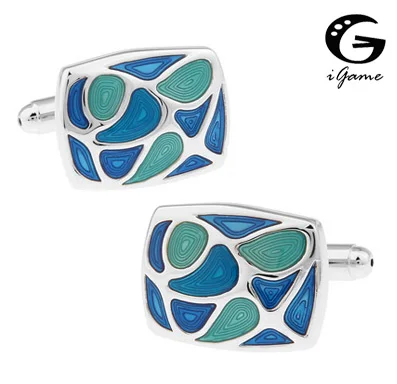 

iGame Men Enamel Cufflinks wholesale&retail top copper Blue Colour Irregular Design Cuff links Free Shipping