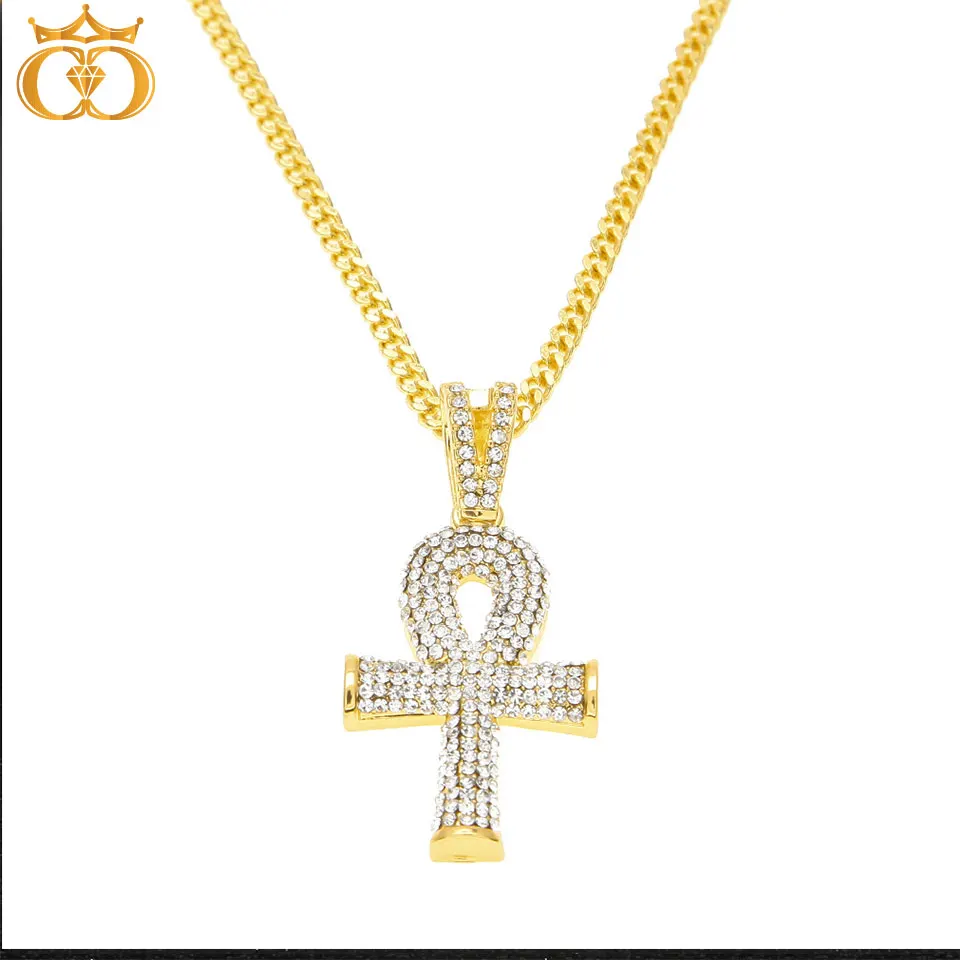 Iced out Ankh крест с веревкой/кубинская цепочка ожерелье мужские хип-хоп ювелирные