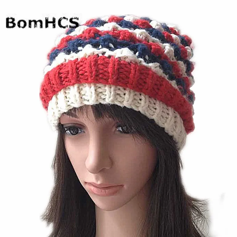 Теплое зимнее ушанка женщин BomHCS Fashion из трикотажной шапки с вязкой, 100% ручная работа.