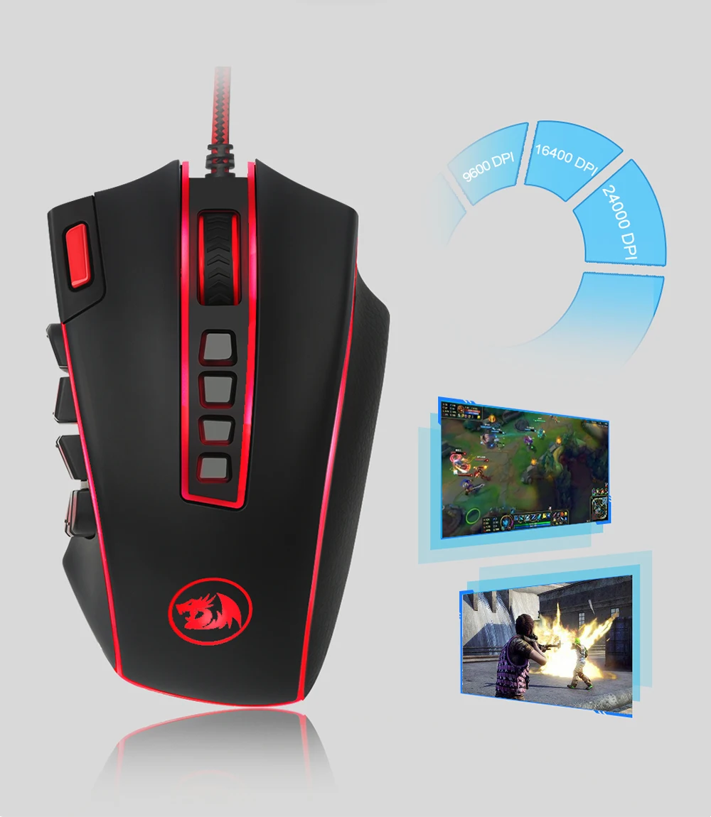 Redragon LEGEND M990 USB Проводная RGB игровая мышь 24000 dpi 24 кнопки программируемые игровые мыши Подсветка Эргономичный ноутбук компьютер