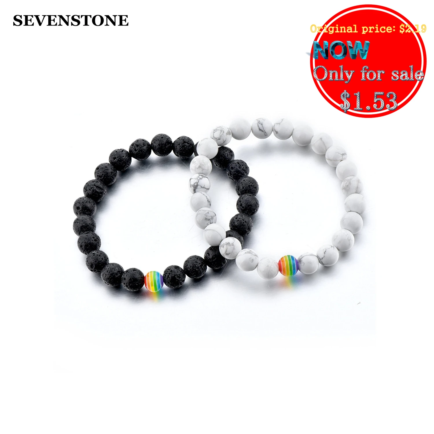 Браслет для йоги SEVENSTONE Reiki Chakra Радужный натуральная Лава Howlite женщин и мужчин пары