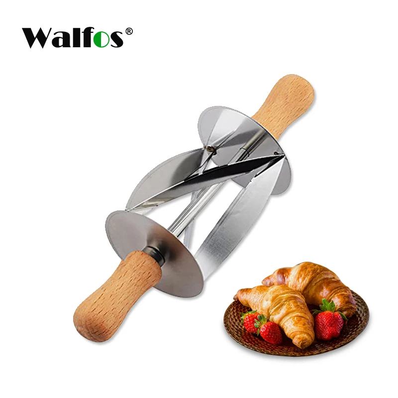 WALFOS Кухня из нержавеющей стали прокатки резак для приготовления Круассанов Хлеб колесо тесто Кондитерские деревянная ручка ножа выпечки