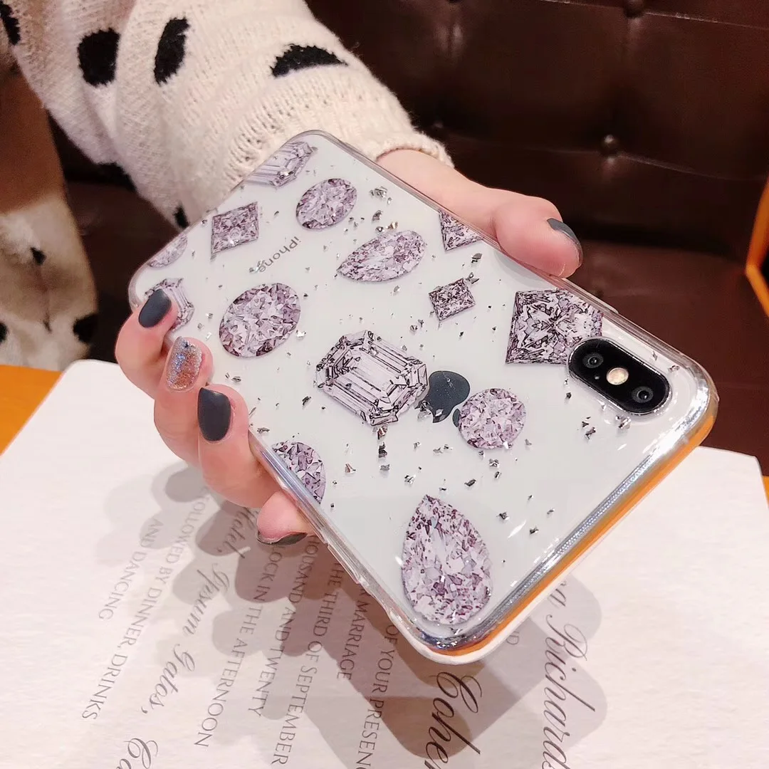 Diamond Jewelry Pattern Glitter Sparkle Gold Foil Case Cover For iPhone 6 6s 7 8 Plus 10 X XS XR Max Soft Silicone TPU Cases |