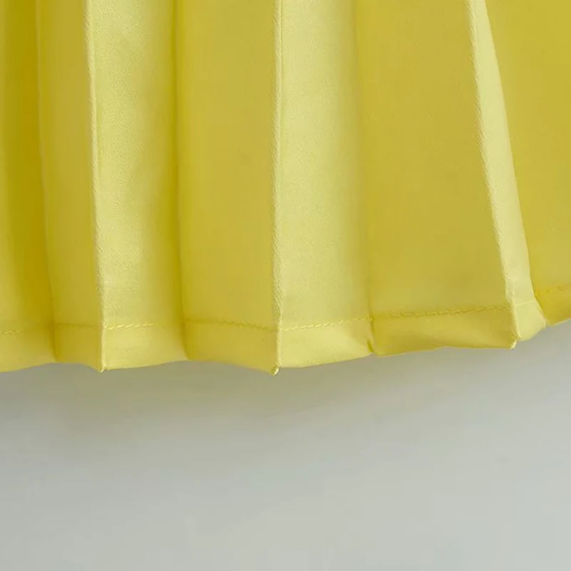 Женская однотонная желтая плиссированная юбка миди на молнии сбоку стильная