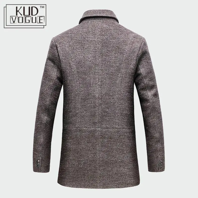 Зимний мужской Повседневный шерстяной Тренч Модное Длинное плотное приталенное