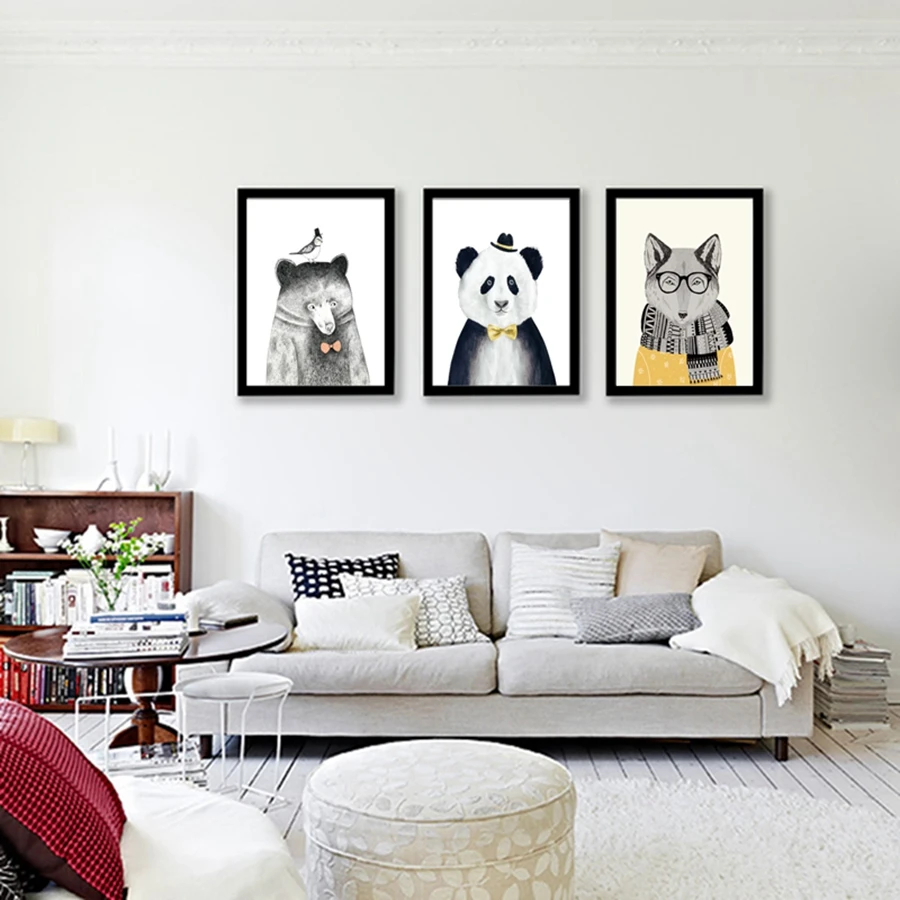 Акварельные иллюстрации Холст Искусство Печать постер животных Лев медведь