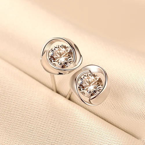 CZCITY, брендовые милые серьги-гвоздики для женщин, простая Роза, CZ камень, настоящая 925 пробы, серебряные ювелирные изделия, серьги - Цвет камня: White