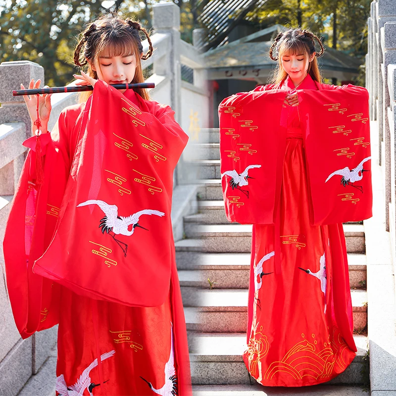 Красное женское платье в старинном стиле Hanfu для взрослых белое китайское с