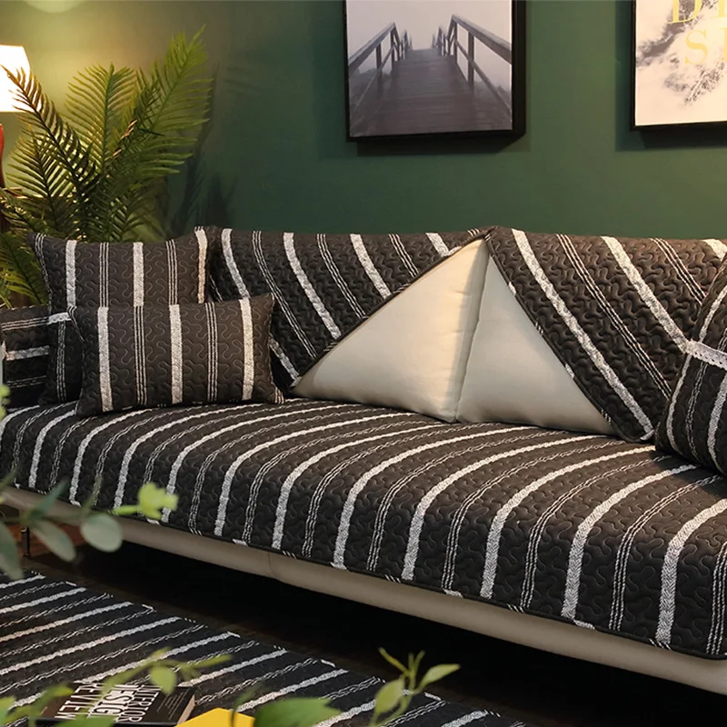 Черно белый саржевый чехол для дивана хлопковый нескользящий диван полотенце