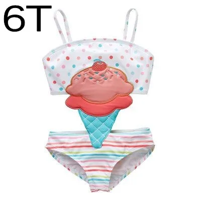 icecream 6T Новинка года; Прямая поставка; цельный купальный костюм для девочек; детский купальный костюм с желтой Пчелой; купальный костюм детское бикини с рисунком мороженого; пляжный костюм - Цвет: icecream 6T