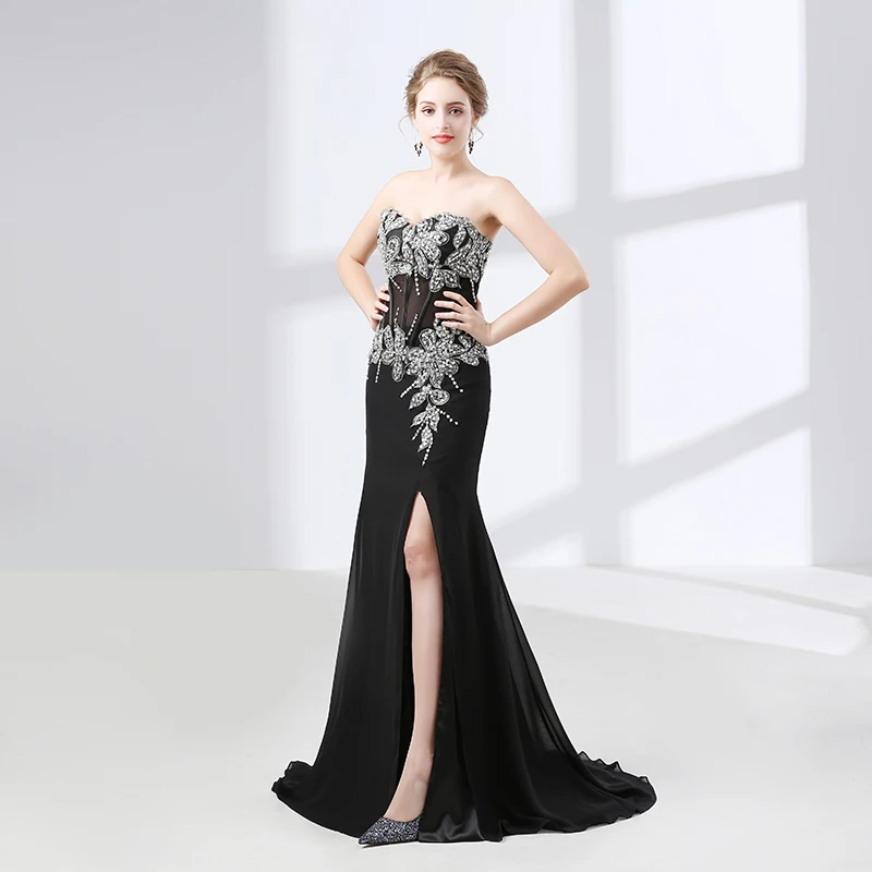 Женское вечернее платье Forevergracedress черное элегантное с бисером большие размеры на