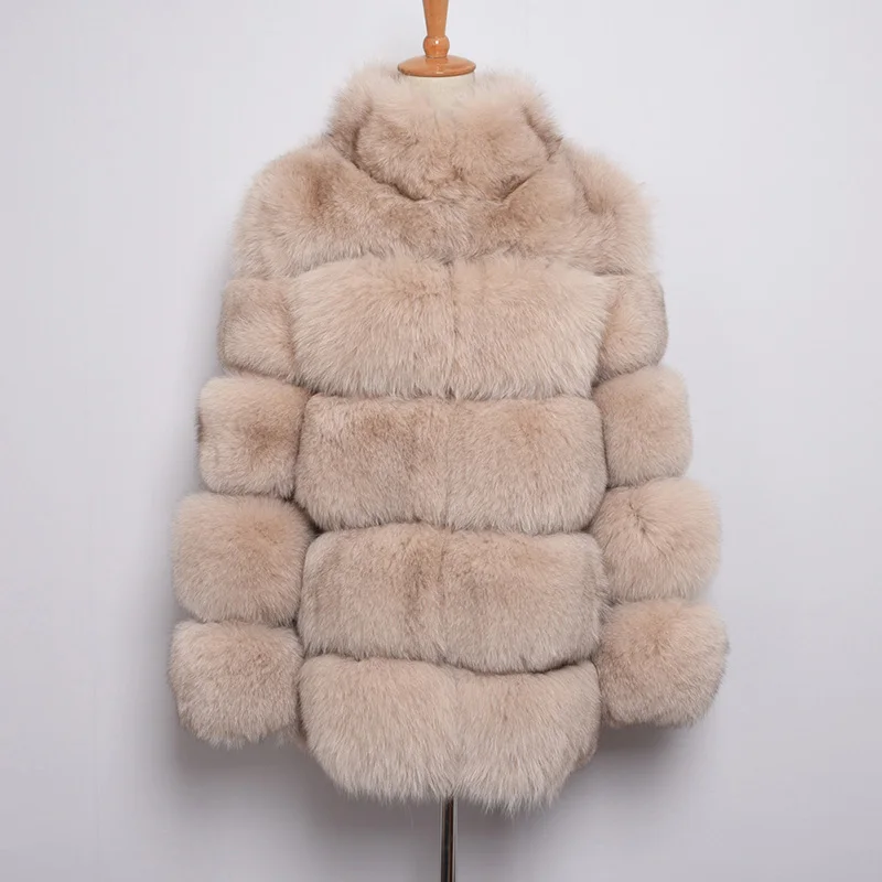 Beige Женская шуба из натурального Лисьего меха, Высококачественная куртка из натурального меха, Зимняя Толстая теплая Модная Верхняя одежда S7362 - Цвет: Beige
