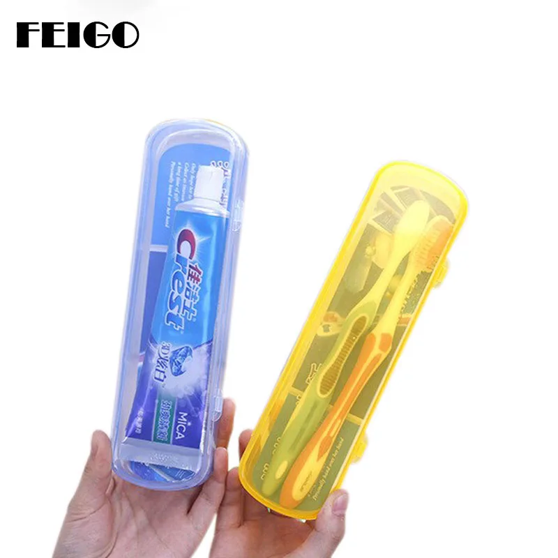 

FEIGO 1Pcs Protable Toothbrush Storage Box Holder Toothpaste Towel Cup Bath For Camping Holiday Outdoor Travel Tooth Box F142