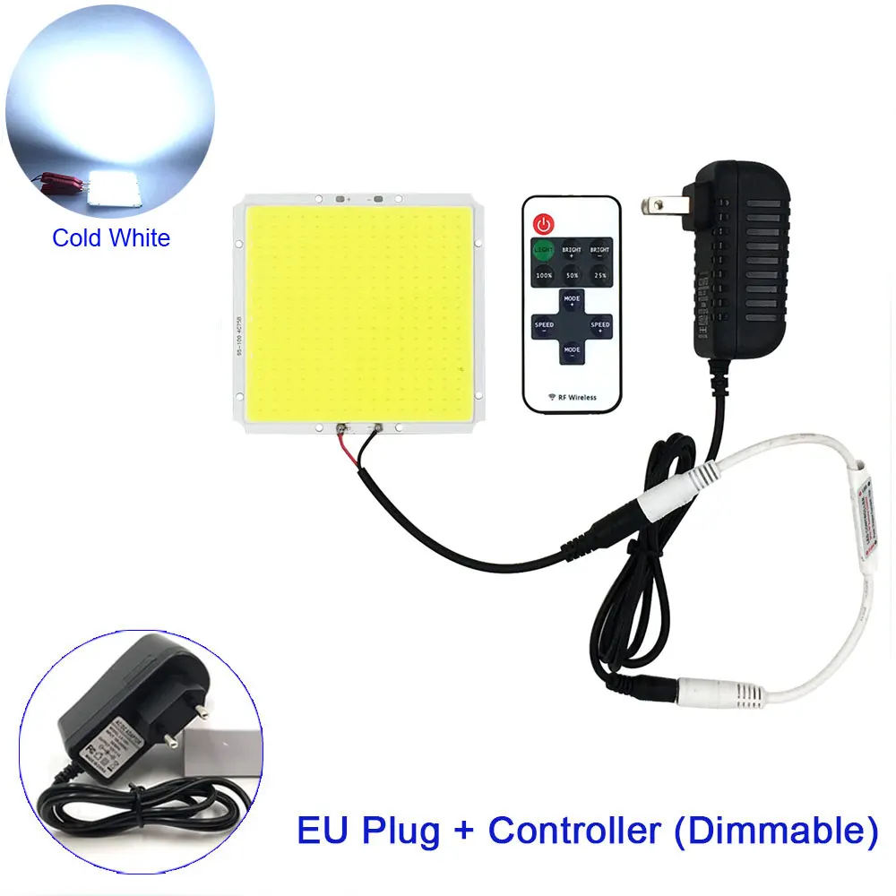EU Plug RC CW 100 мм квадратный 12 В 50 Вт COB светодиодный светильник с диммером Теплый Холодный белый флип-чип COB Диммируемый светодиодный светильник для DIY наружный светильник ing Bulb - Испускаемый цвет: EU Plug RC CW