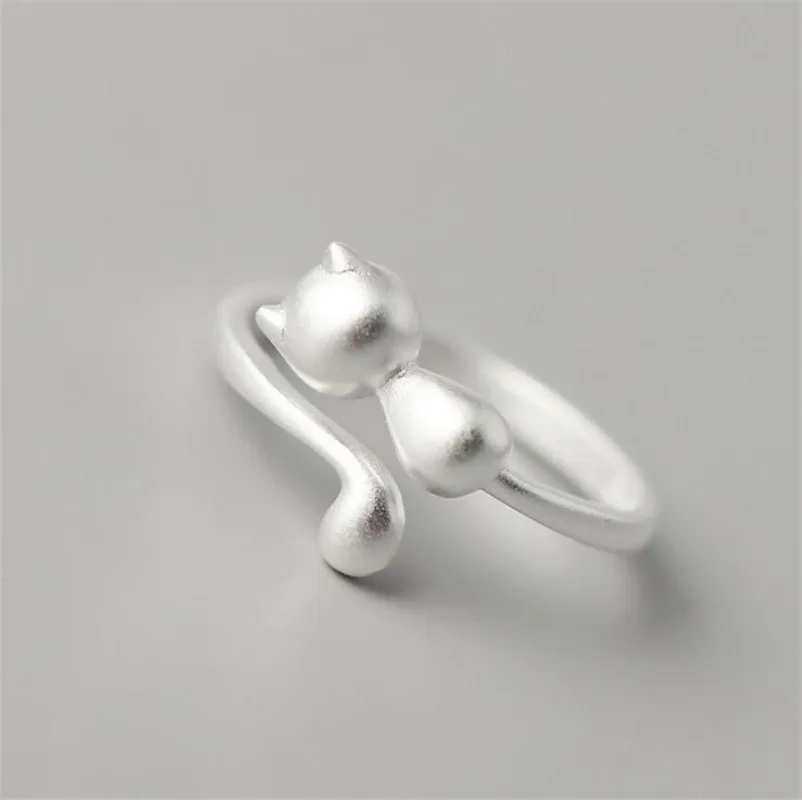 

Настоящее серебро 925 пробы милые кольца в виде кошки для женщин женские модные свадебные кольца регулируемое кольцо из стерлингового сереб...