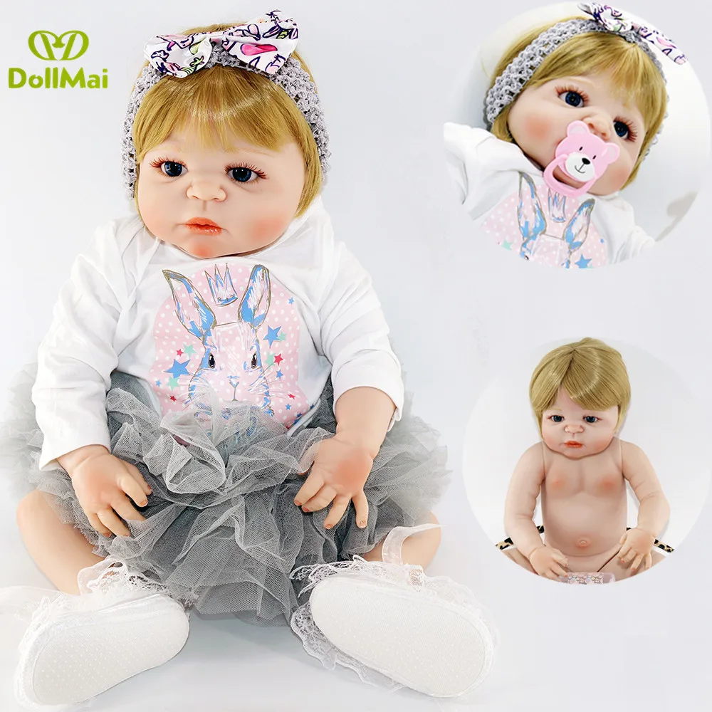DollMai Reborn baby детские куклы 23 &quot57 см силиконовая кукла для новорожденных блонд