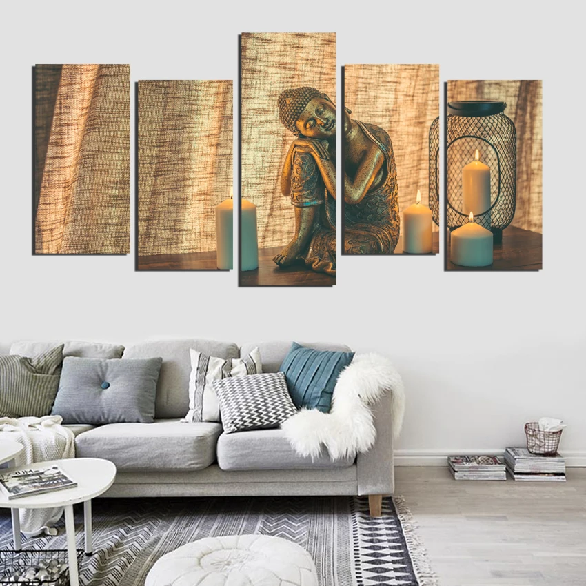 5PC Canvas Painting Poster Meditating Buddha Statue Art Zen Living Room Print Wall Pictures Decorative Home Decor No Frame FA640 | Дом и сад