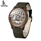 Деревянные часы IK окрашенные скелетоны автоматические механические мужские часы модные повседневные деревянные Чехлы Crazy Horse кожаный ремешок
