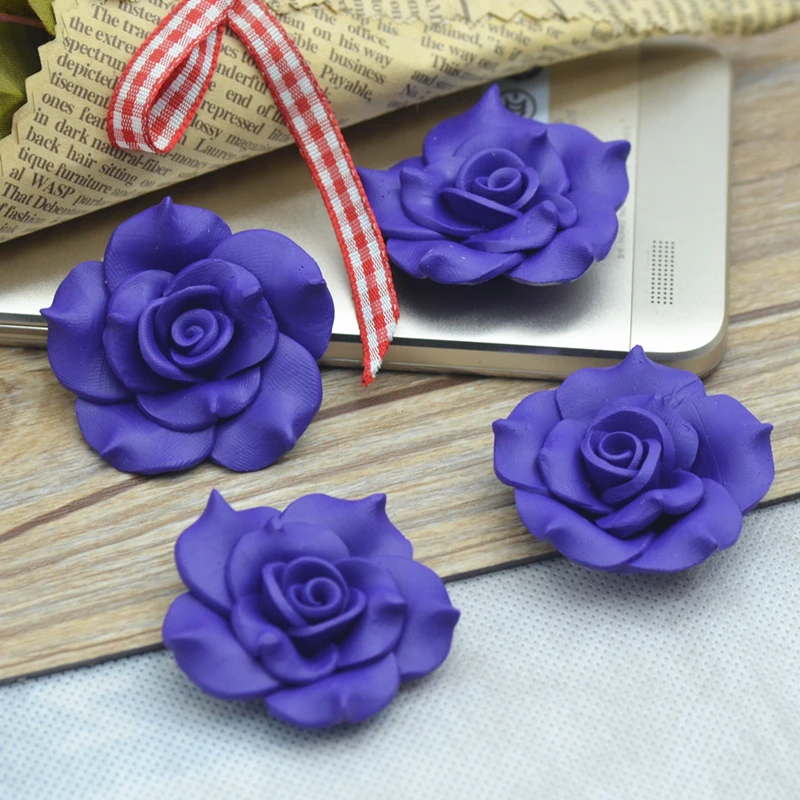 Мягкий цветок розы из темно-фиолетовой глины ручной работы 38 мм смолы
