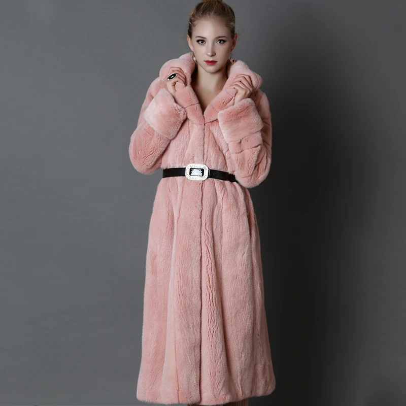 LVCHI Women tunic Elegant Genuine Leather Outerwear Winter Thick Warm Fashion Maxi Fur Pink X-Long Custom Mink Fur Coats