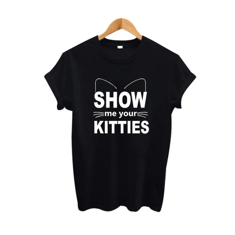 Женская футболка с рисунком кота Show Me Your Kitties черная и белая животных для