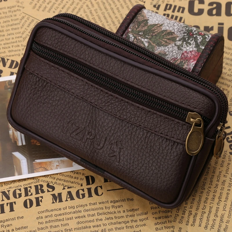 

THINKTHENDO Men Leather Pouch Belt Mobile Phone Pocket Pack Waist Bag New Fashion Brown Color Waist Belt Bags