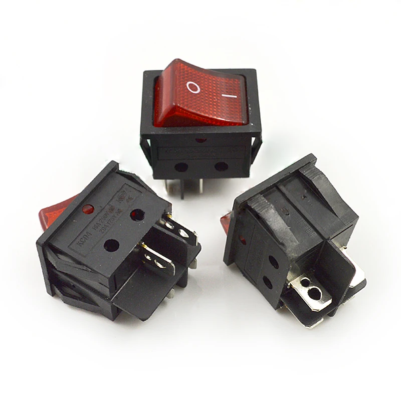 

50pcs 4 pin Boat Rocker Switch SPST ON/OFF With Light Black Red Power Light Switch 2 Position 33x25mm 16A250V