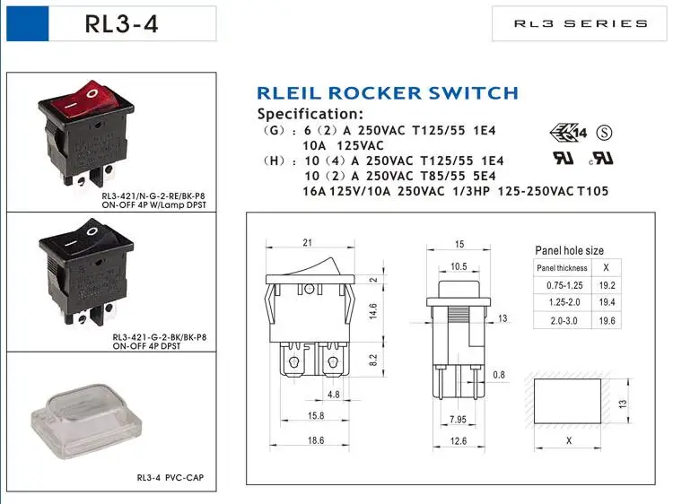 10 шт. RLEIL RL3-4 красная лампа 4Pin ВКЛ-ВЫКЛ поддерживается DPST мини кулисный переключатель 10A 125VAC