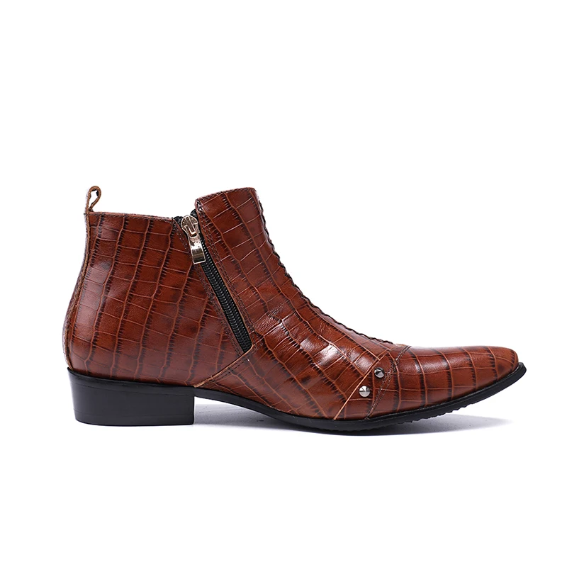 Fashion Men Dress Shoes Genuine Leather Rivets Studded Ankle Boots Pointed Toe Men's Double Zipper Military Cowboy Boot | Обувь